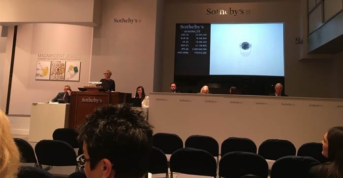 Bidding on the Shirley Temple Blue Diamond. Photo by Anthony DeMarco.