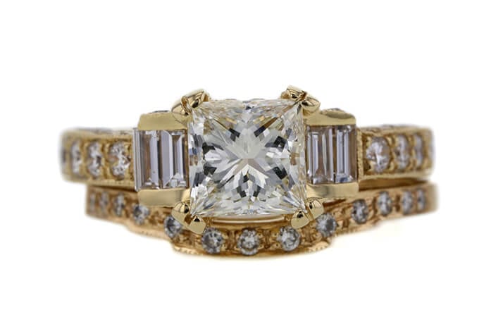 GIA 1.51 CT PRINCESS CUT BRIDAL SET