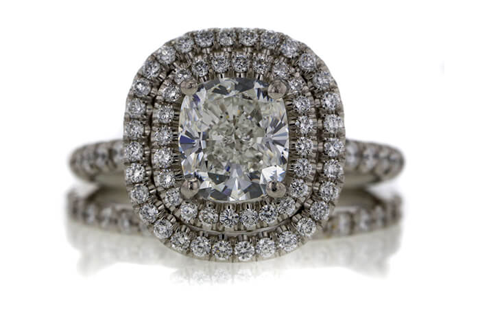 GIA 1.40 CT CUSHION CUT BRIDAL SET