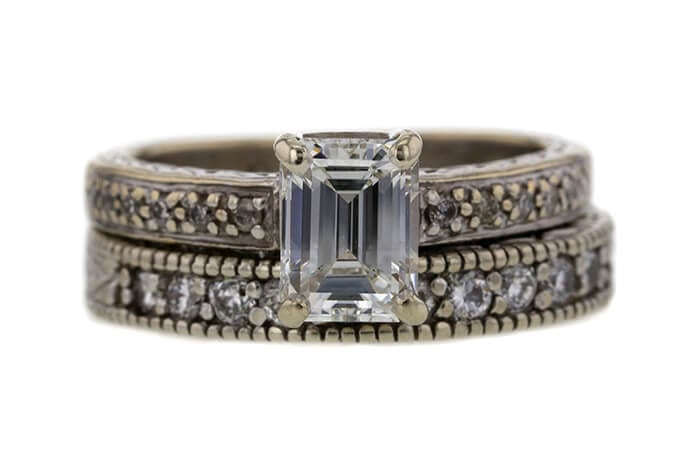 GIA 1.06 CT EMERALD CUT BRIDAL SET