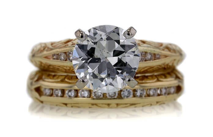 GIA 1.90 CT EUROPEAN CUT BRIDAL SET