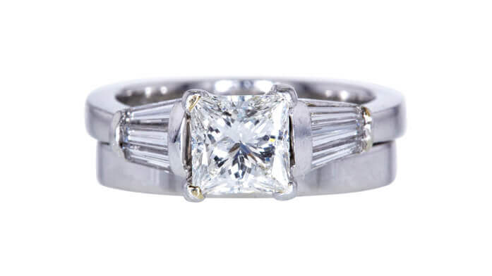 GIA 1.24 CT Princess Cut Bridal Set Ring