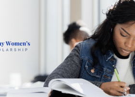 A woman studying at a college.